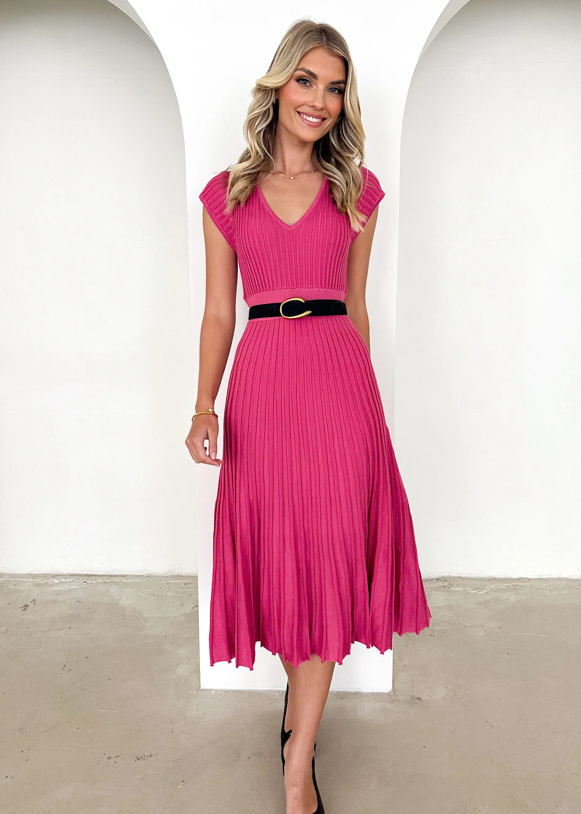 Zevah Knit Midi Dress - Rose Pink sold by Gingham & Heels