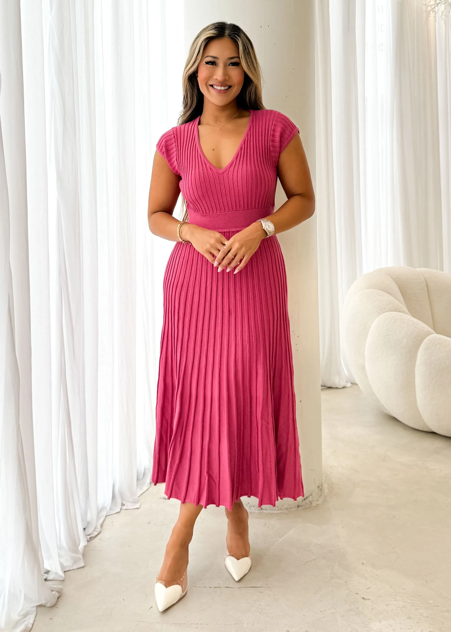 Zevah Knit Midi Dress - Rose Pink sold by Gingham & Heels product image thumbnail 3