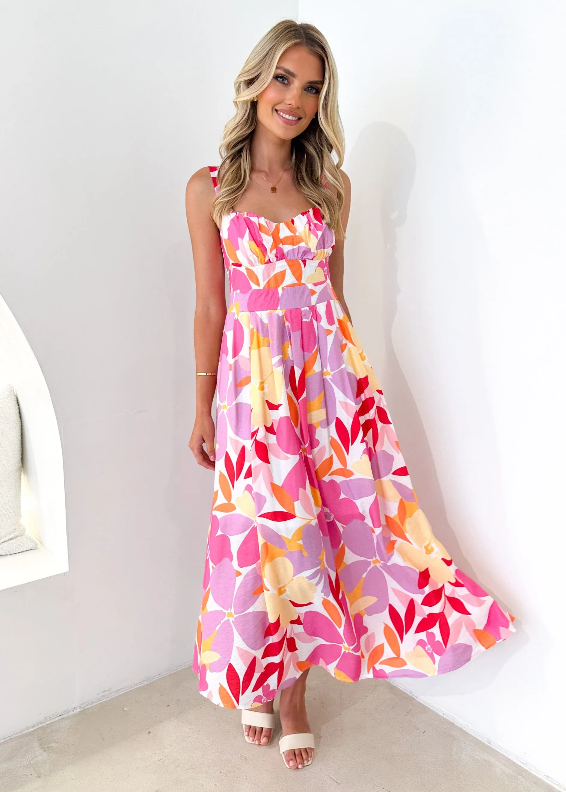 Abyer Maxi Dress - Pink Floral sold by Gingham & Heels
