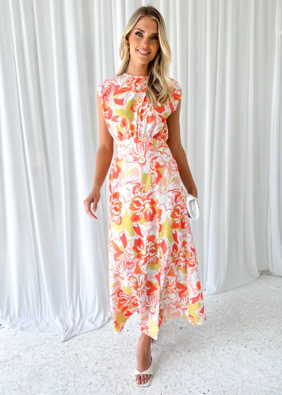 Jaidon Midi Dress - Mango Hibiscus sold by Gingham & Heels