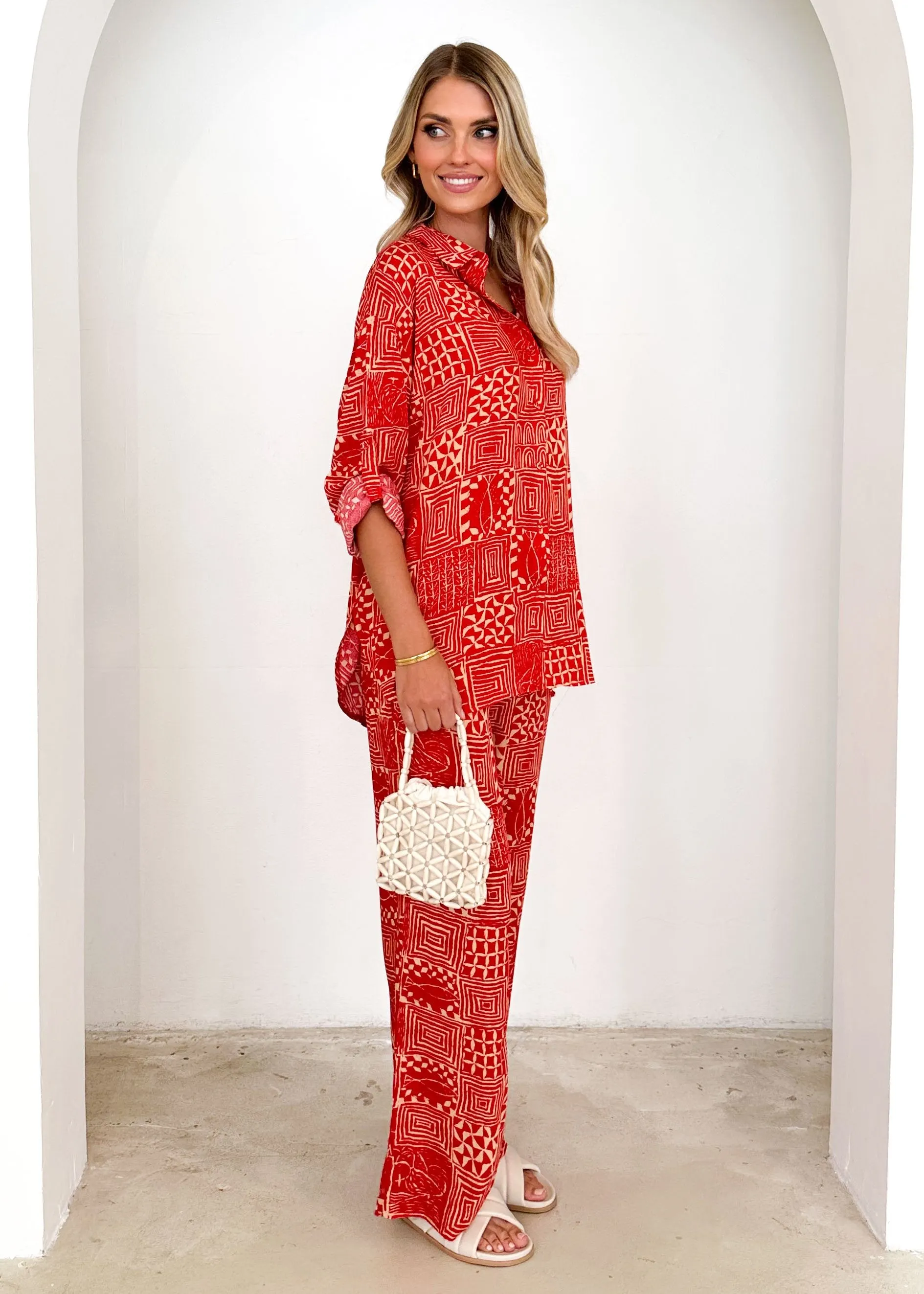 Antonella Pants - Red Abstract sold by Gingham & Heels product image thumbnail 3