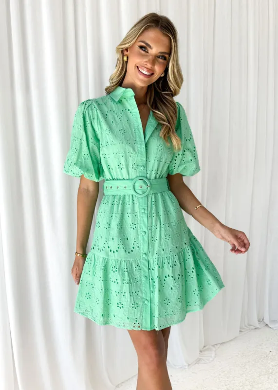 Joleena Dress - Mint Anglaise sold by Gingham & Heels