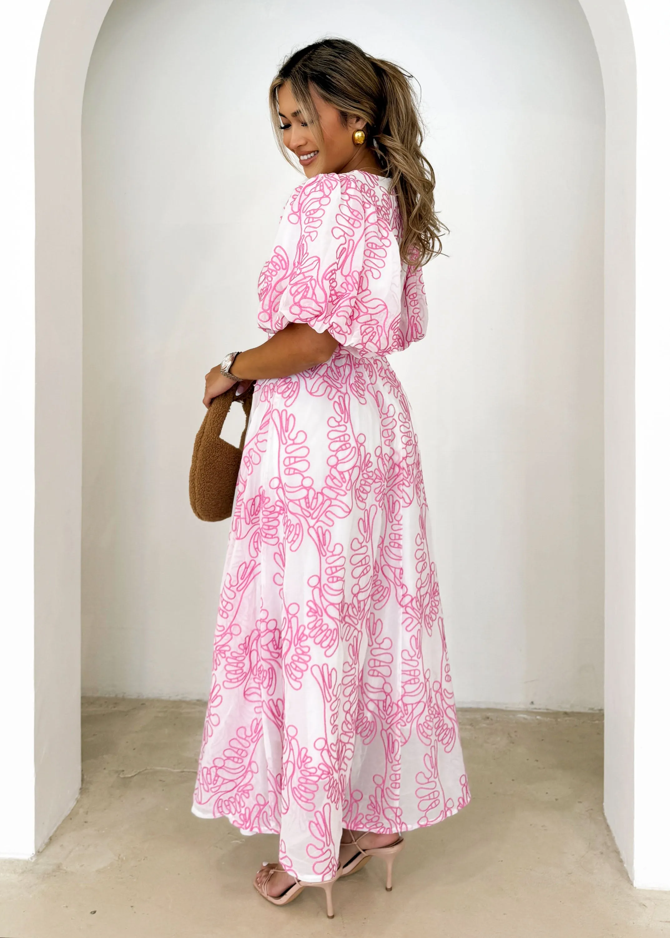 Ninetta Midi Dress - Pink Embroidered sold by Gingham & Heels product image thumbnail 3
