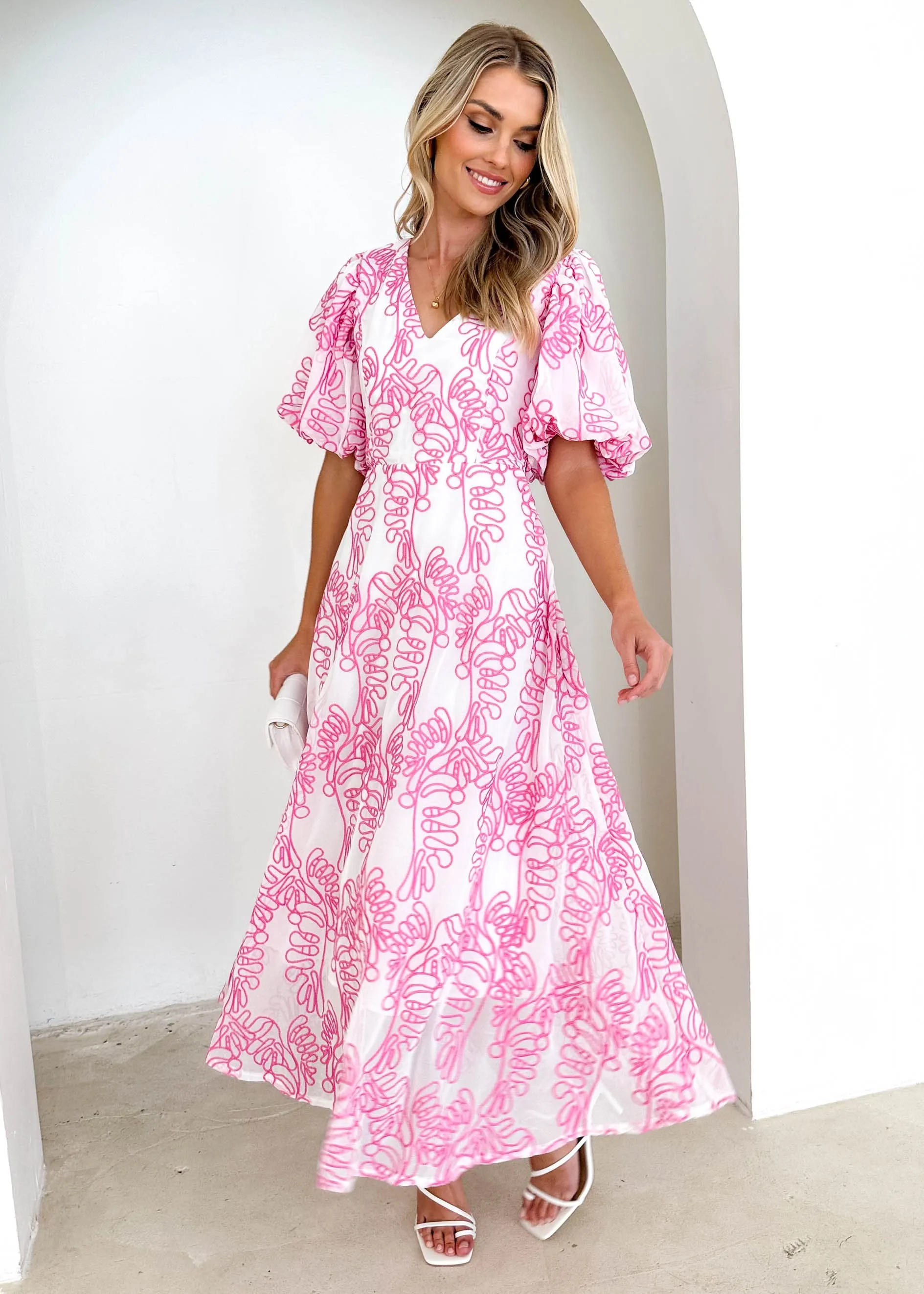 Ninetta Midi Dress - Pink Embroidered sold by Gingham & Heels product image thumbnail 5