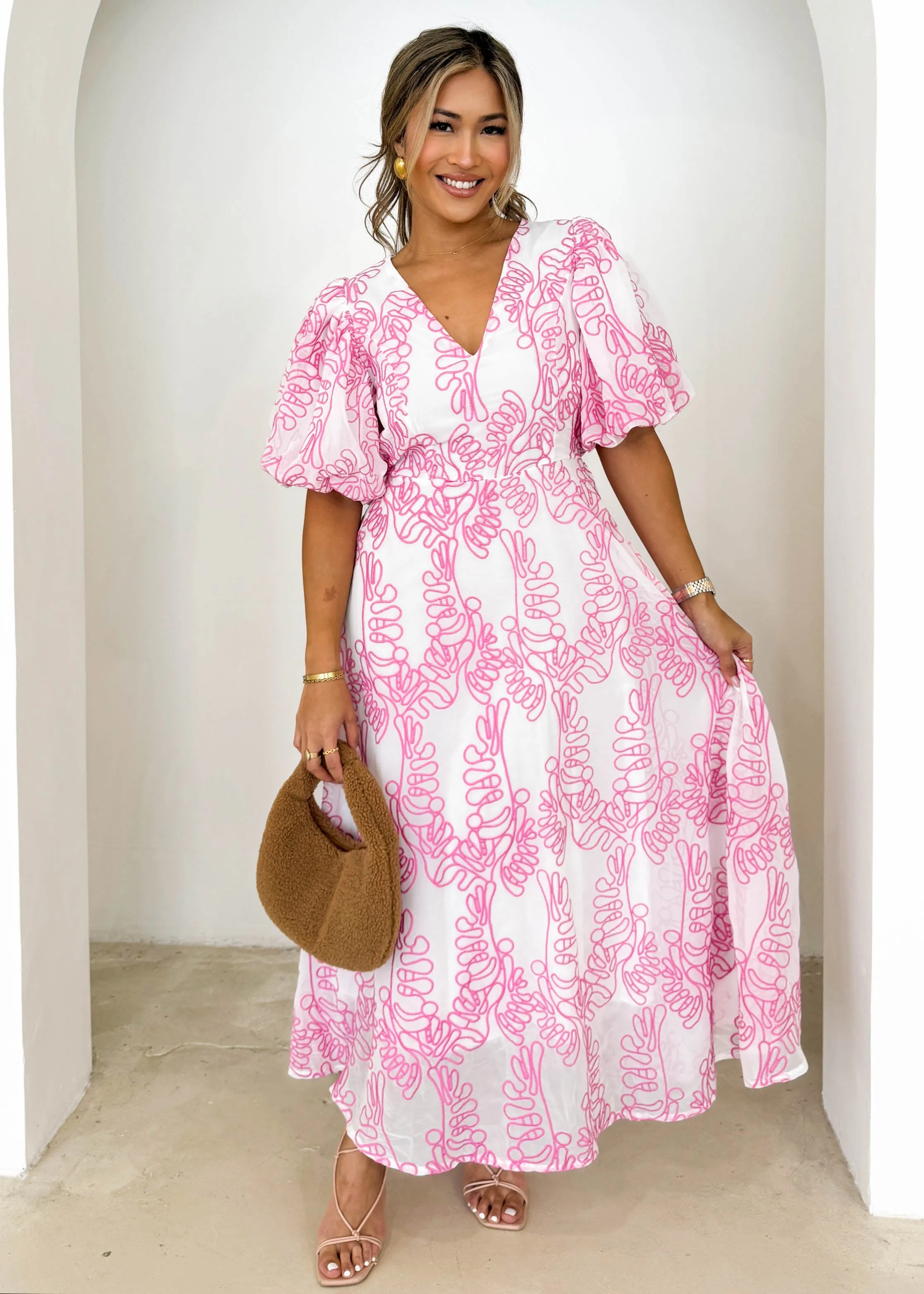 Ninetta Midi Dress - Pink Embroidered sold by Gingham & Heels product image thumbnail 2
