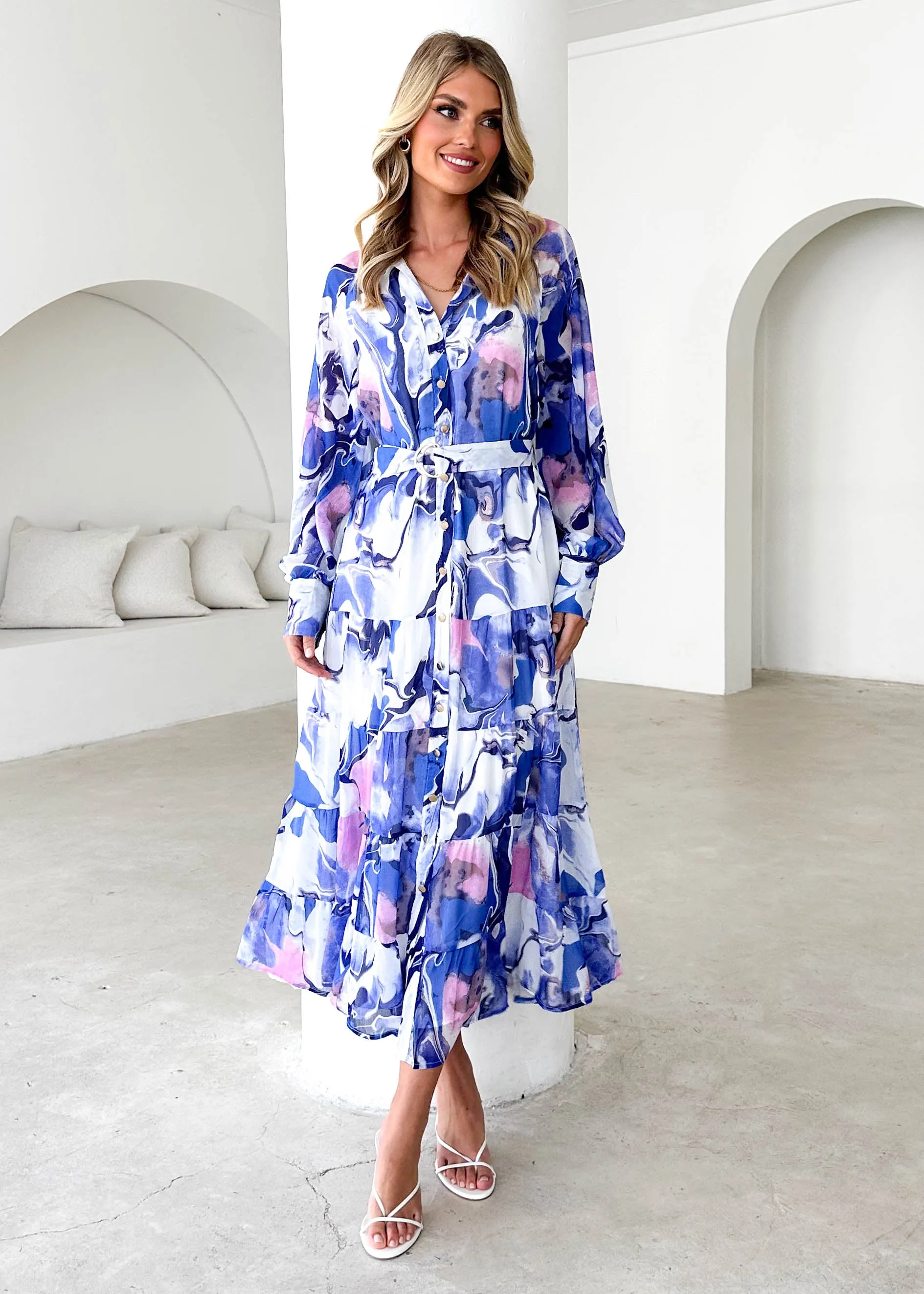 Amelie Maxi Dress - Blue Watercolour sold by Gingham & Heels product image thumbnail 3