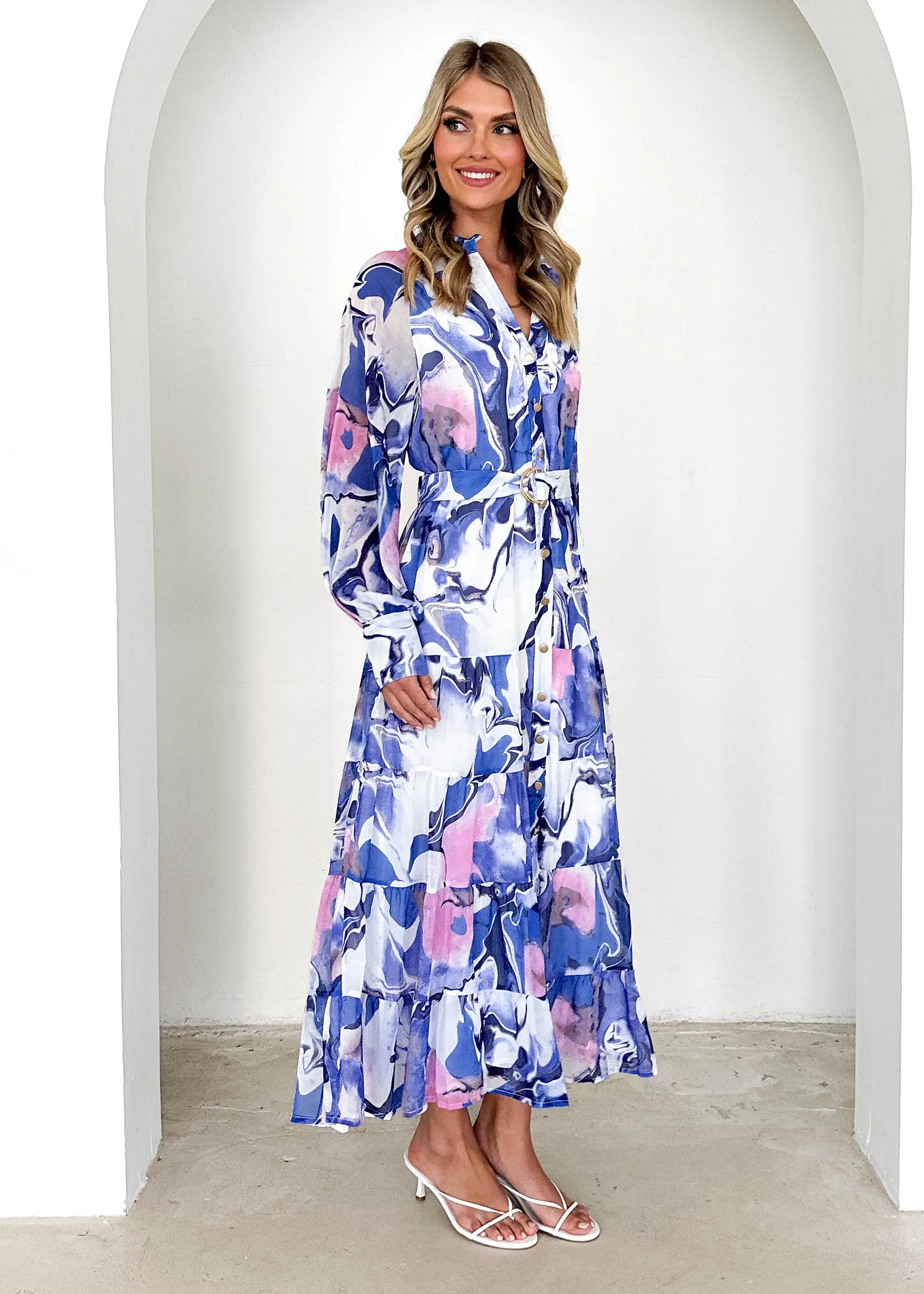 Amelie Maxi Dress - Blue Watercolour sold by Gingham & Heels product image thumbnail 4
