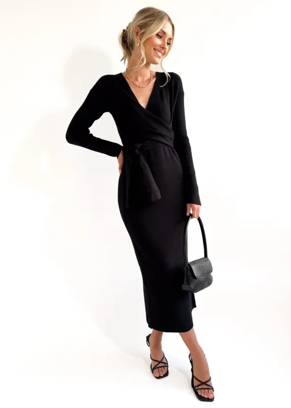 Terese Tie Knit Midi Dress - Black sold by Gingham & Heels