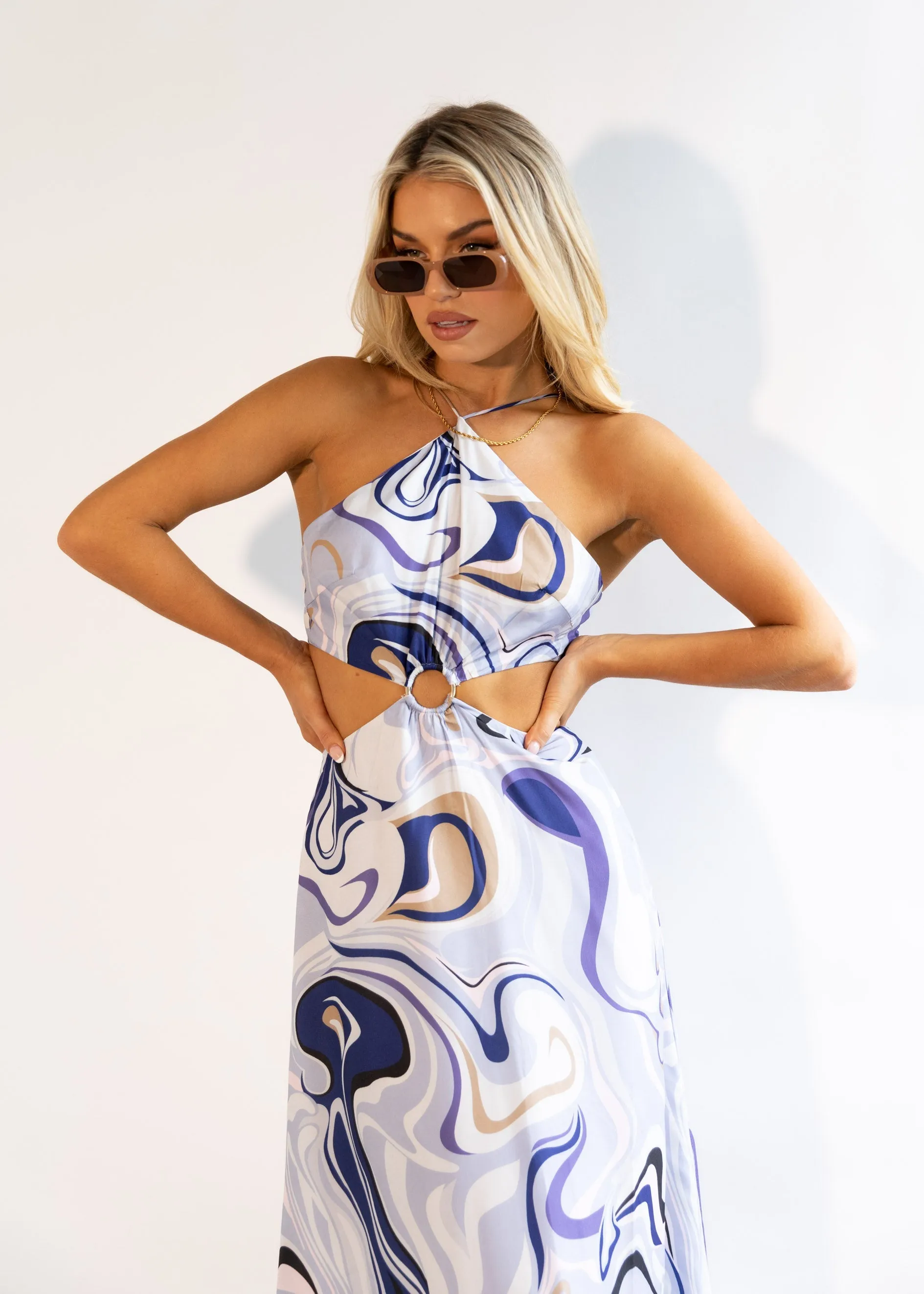 Savina Midi Dress - Blue Swirl sold by Gingham & Heels product image thumbnail 4