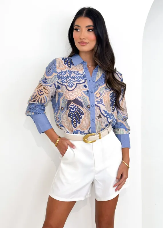 Gallet Shirt - Periwinkle Paisley sold by Gingham & Heels