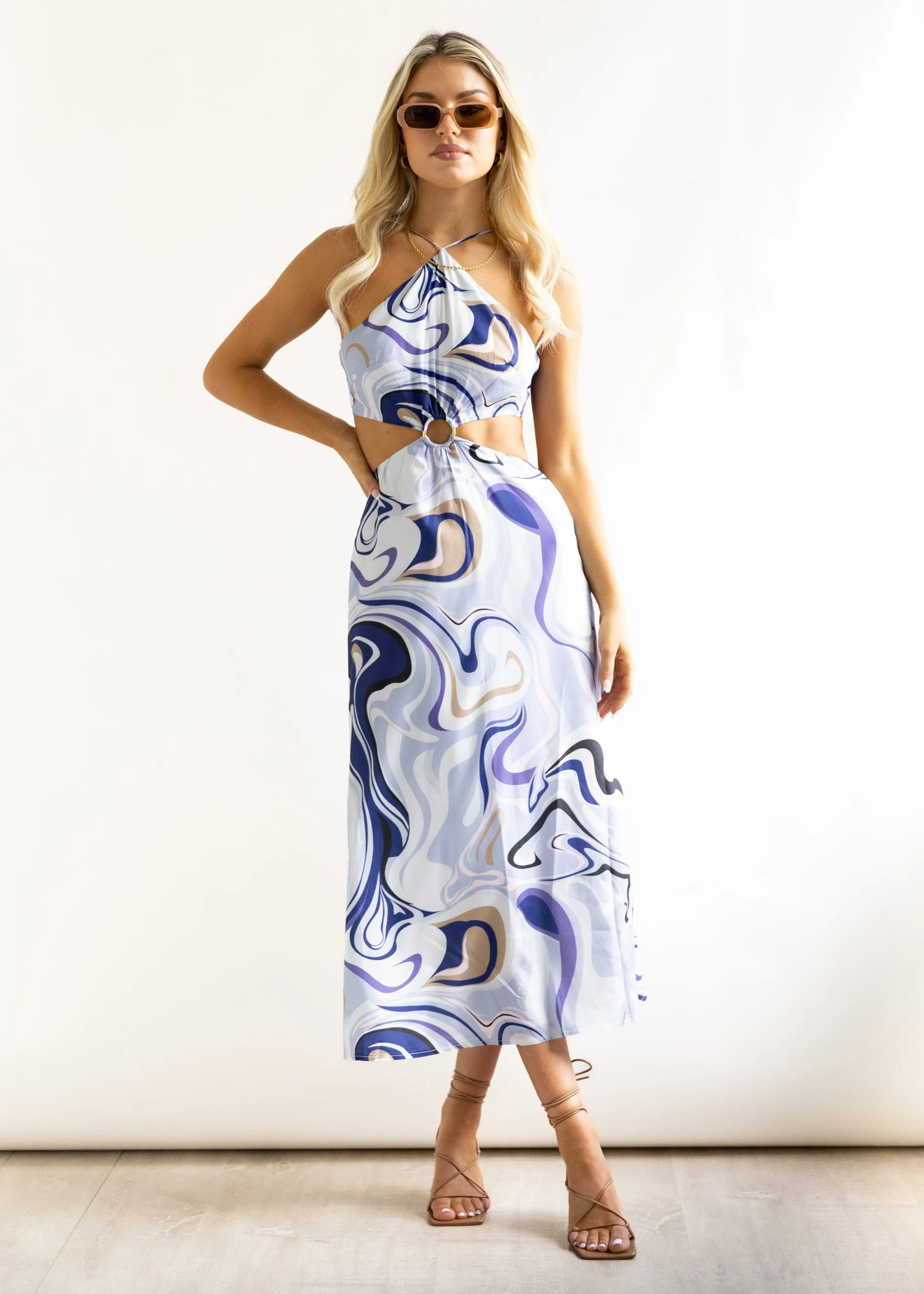 Savina Midi Dress - Blue Swirl sold by Gingham & Heels product image thumbnail 5