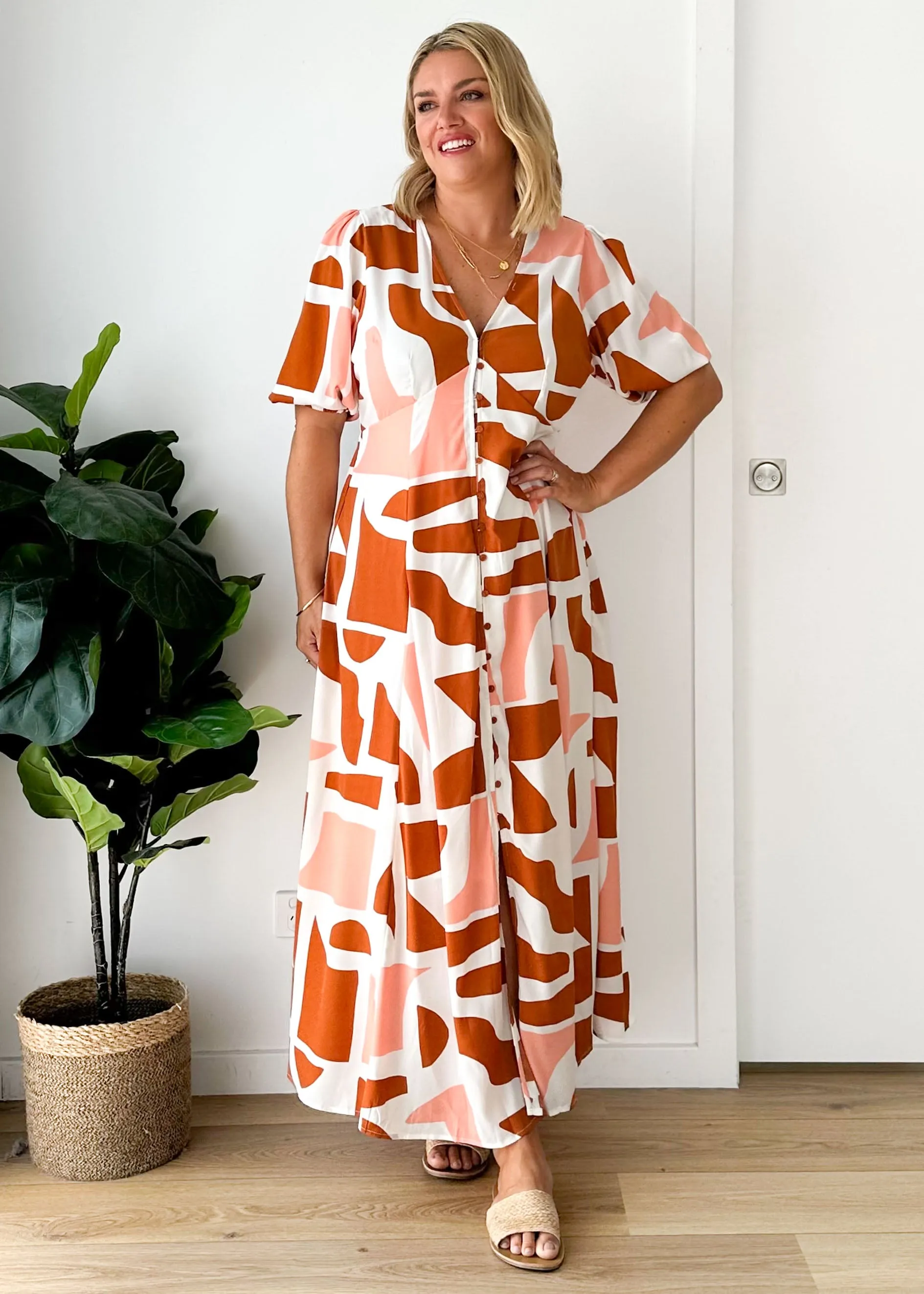 Evienne Midi Dress - Cinnamon Peach sold by Gingham & Heels product image thumbnail 2