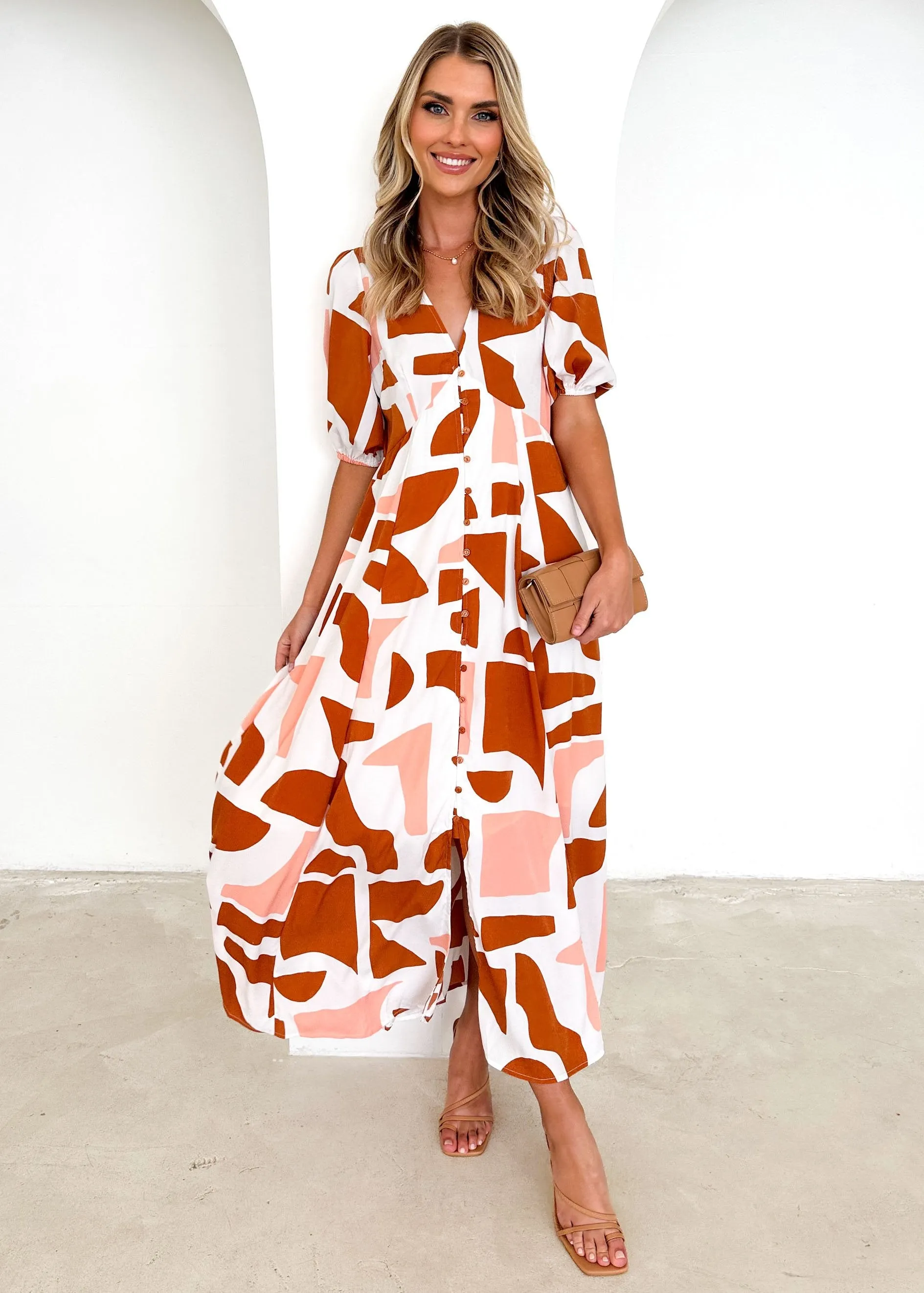 Evienne Midi Dress - Cinnamon Peach sold by Gingham & Heels product image thumbnail 5