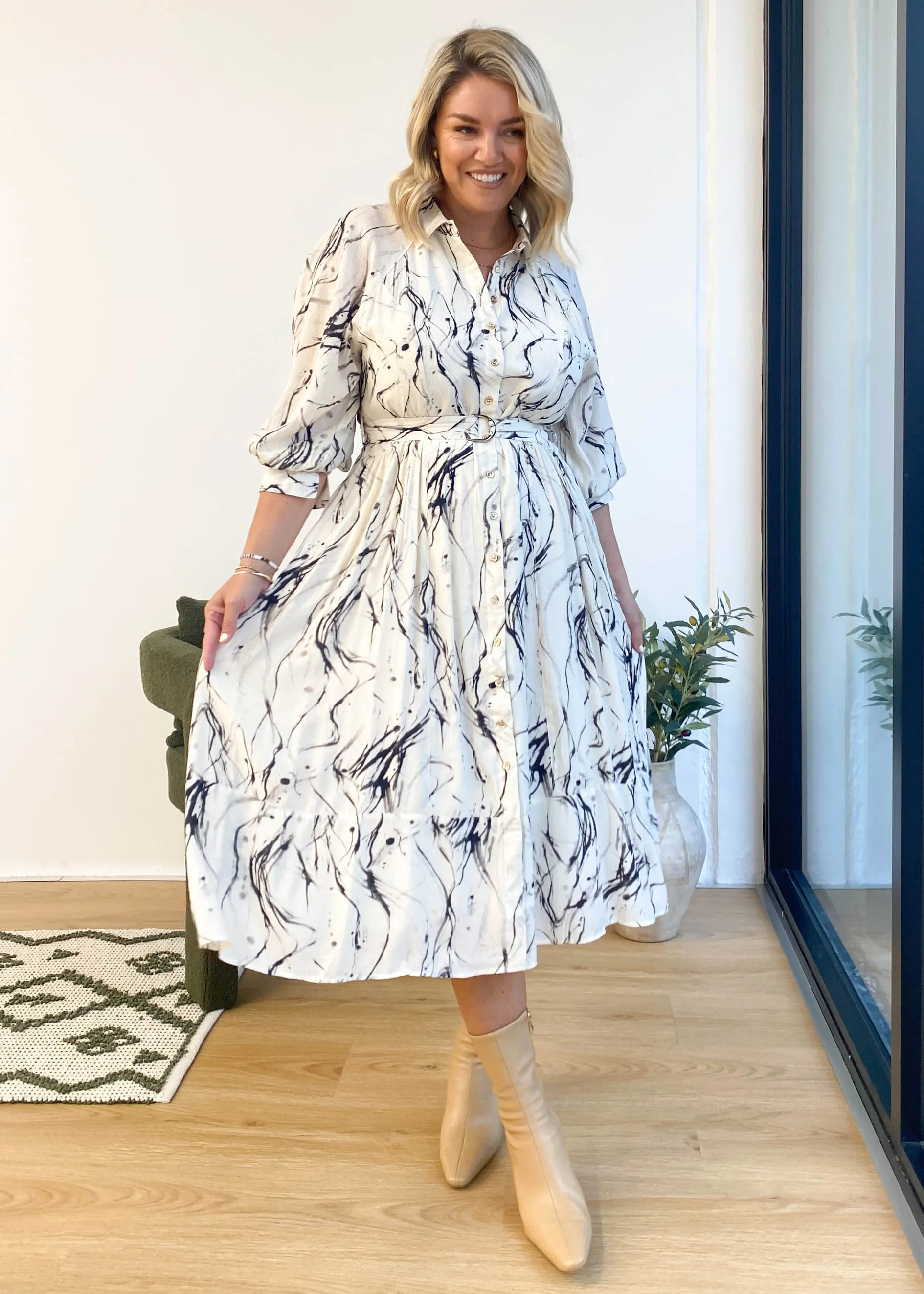 Bonnie Midi Dress - Black Swirl sold by Gingham & Heels product image thumbnail 4