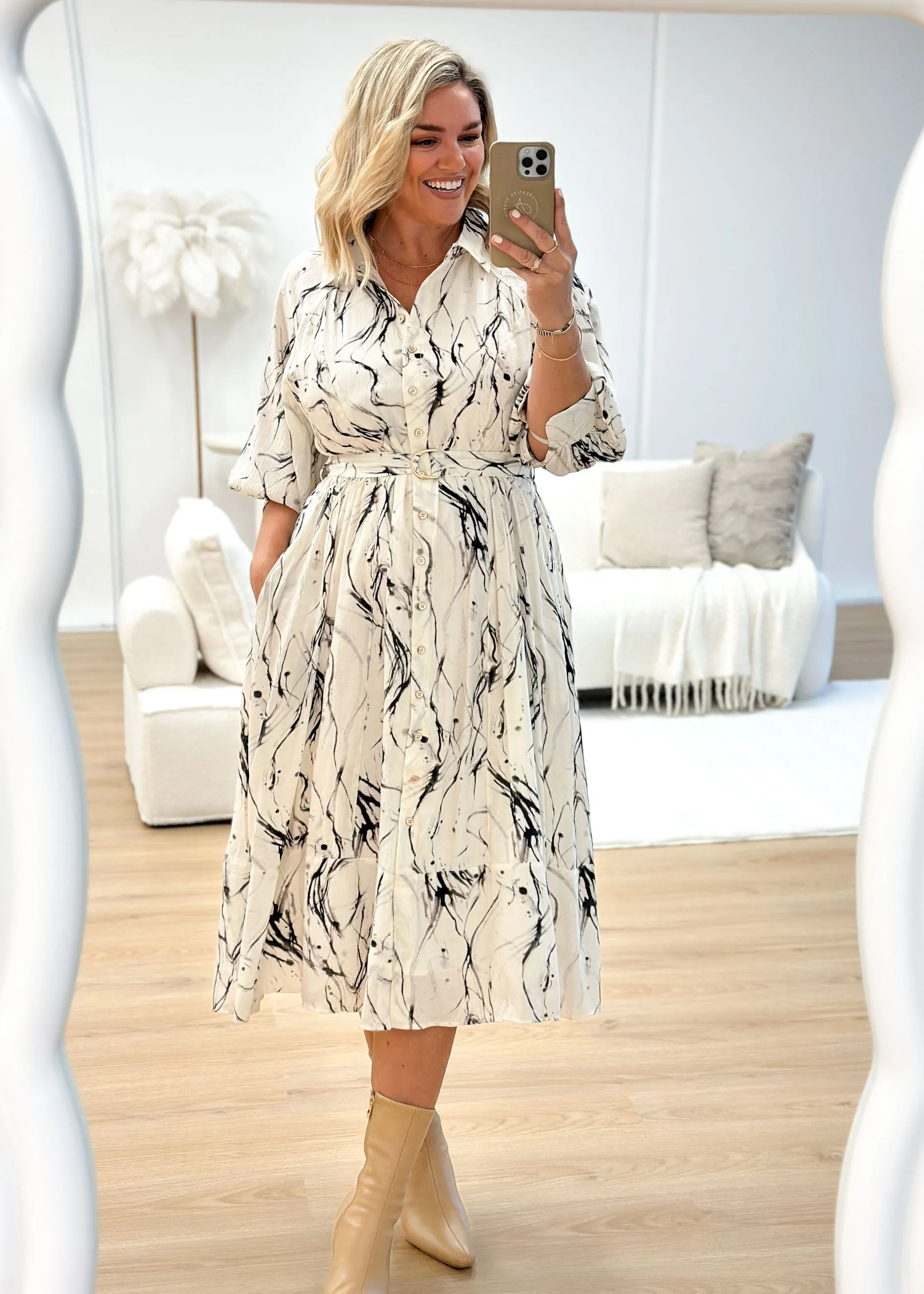 Bonnie Midi Dress - Black Swirl sold by Gingham & Heels product image thumbnail 2