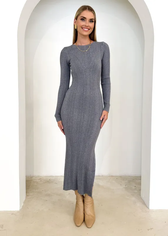 Selina Knit Midi Dress - Grey sold by Gingham & Heels