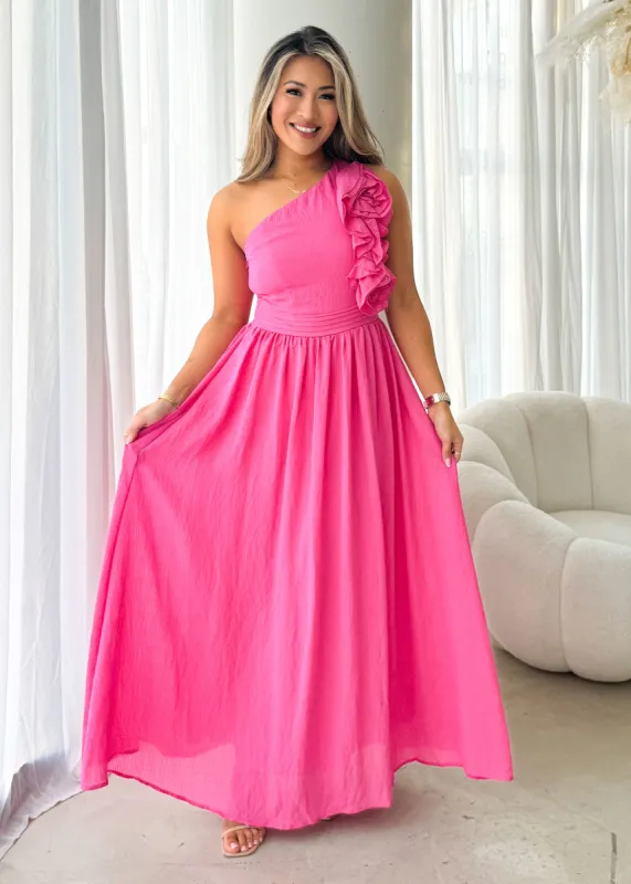 Essja One Shoulder Midi Dress - Pink sold by Gingham & Heels