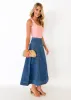 Felco Denim Midi Skirt - Mid Blue sold by Gingham & Heels