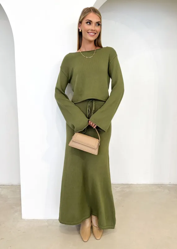 Emerson Knit Maxi Skirt - Olive sold by Gingham & Heels