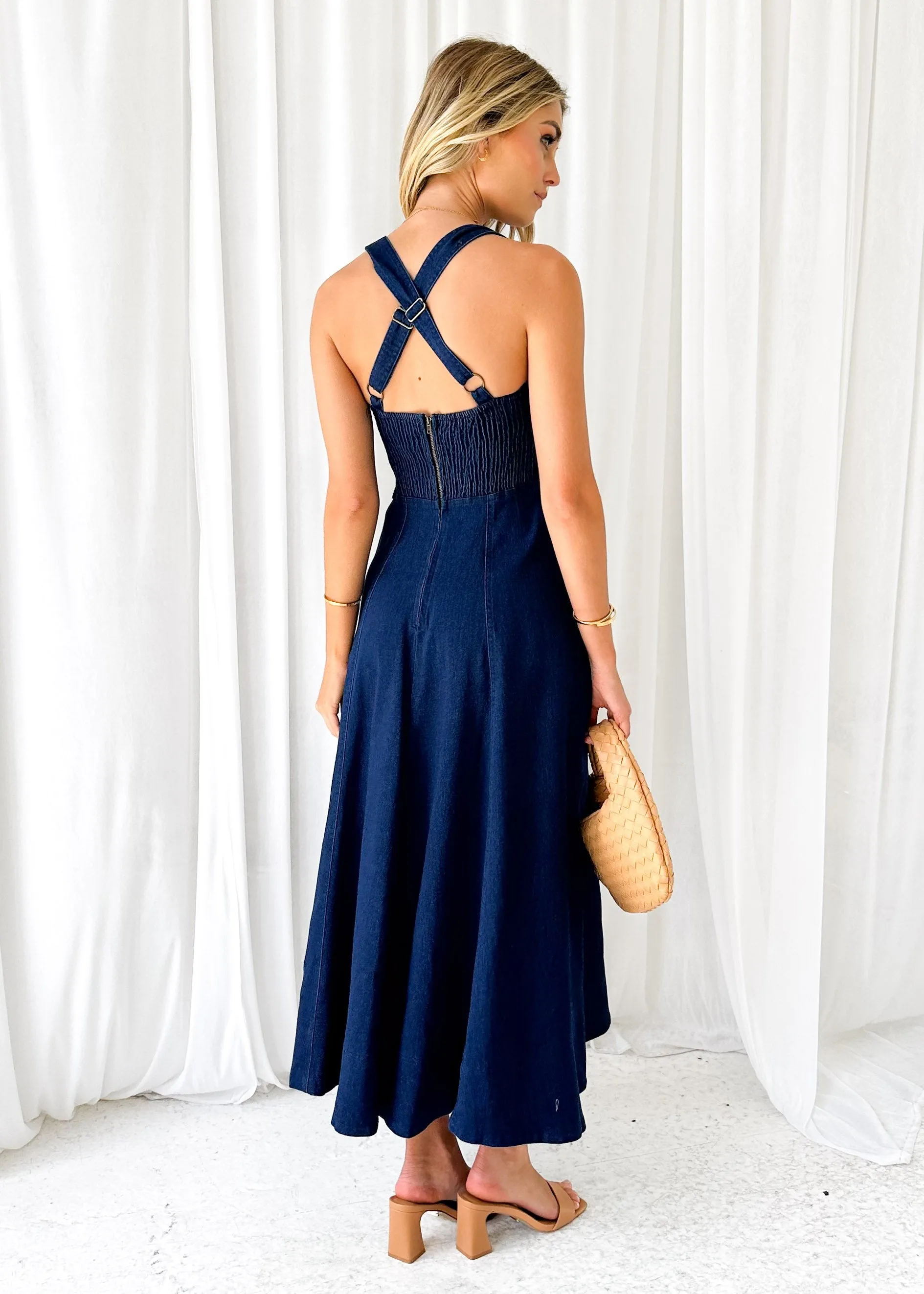 Parmen Stretch Denim Midi Dress - Indigo sold by Gingham & Heels product image thumbnail 5