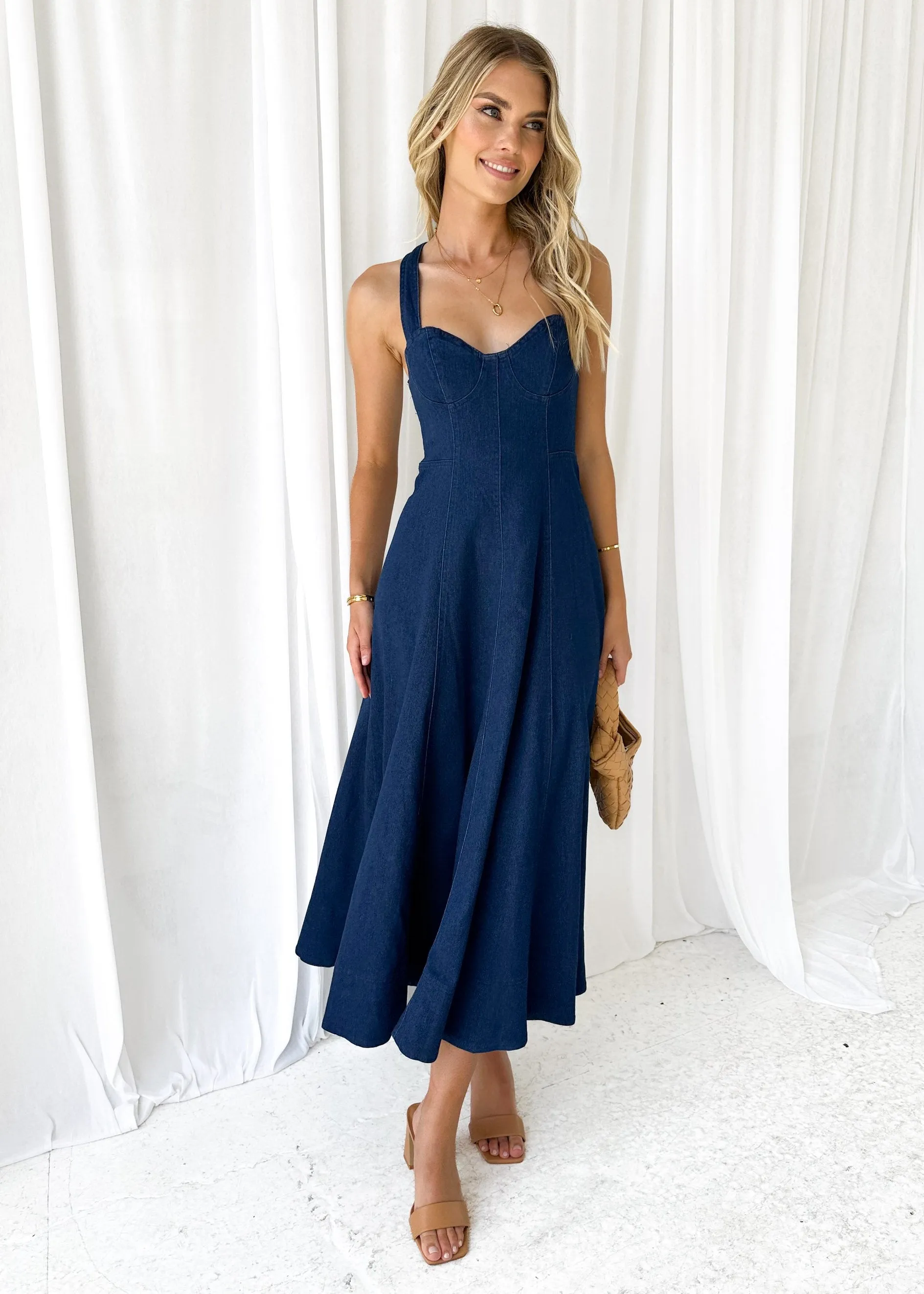 Parmen Stretch Denim Midi Dress - Indigo sold by Gingham & Heels product image thumbnail 4