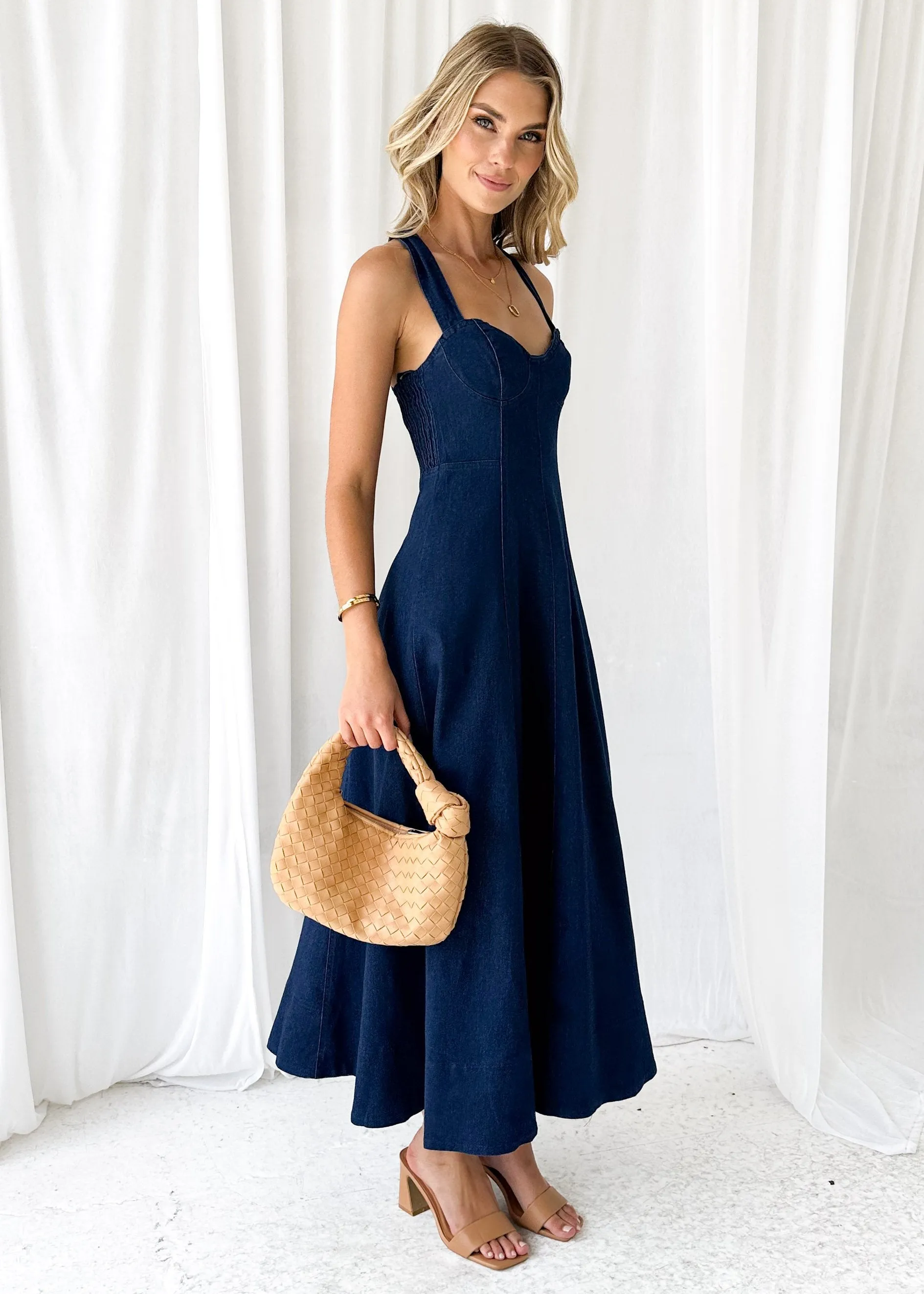 Parmen Stretch Denim Midi Dress - Indigo sold by Gingham & Heels product image thumbnail 2