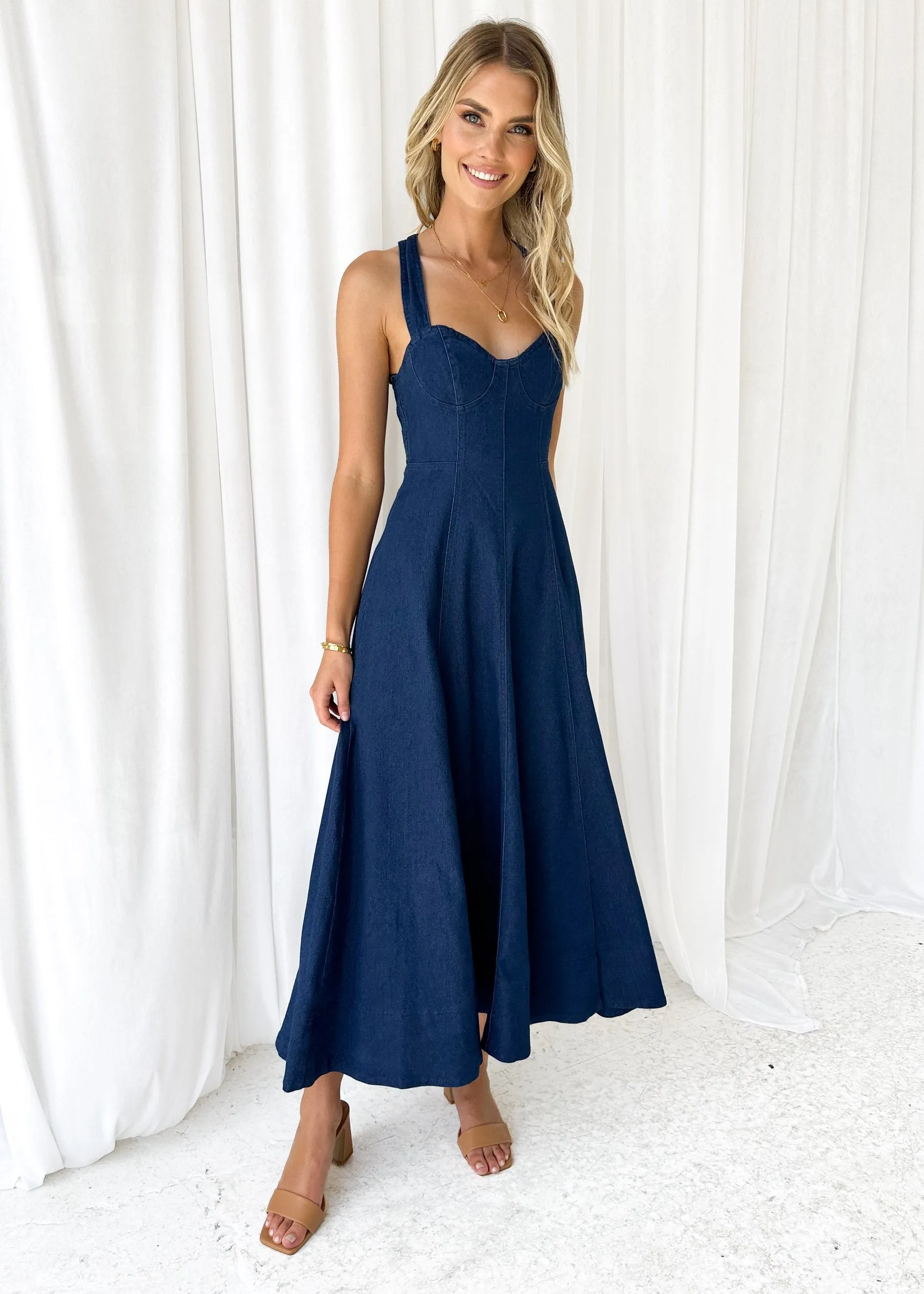 Parmen Stretch Denim Midi Dress - Indigo sold by Gingham & Heels product image thumbnail 3