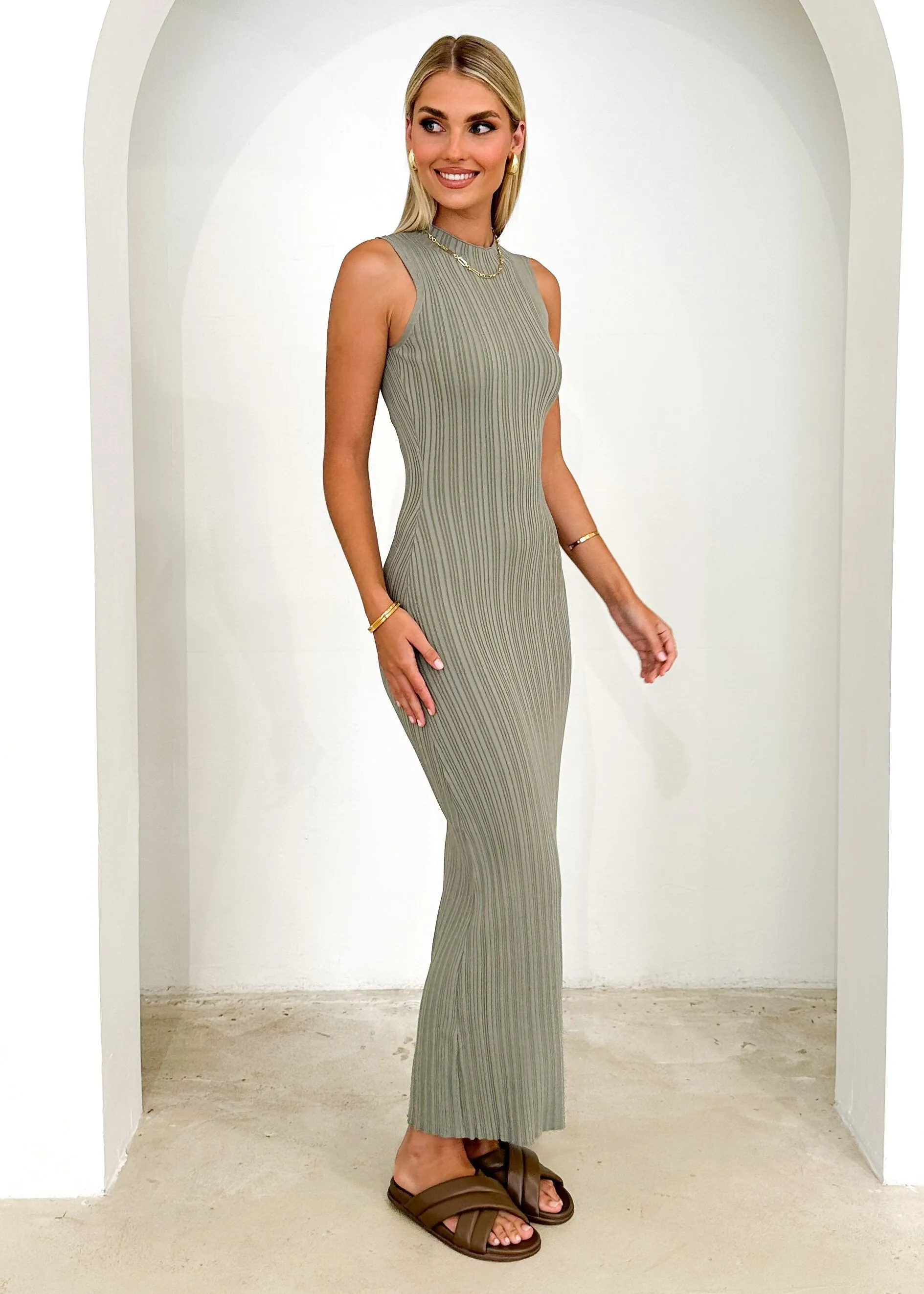 Edsoe Knit Midi Dress - Sage sold by Gingham & Heels product image thumbnail 4