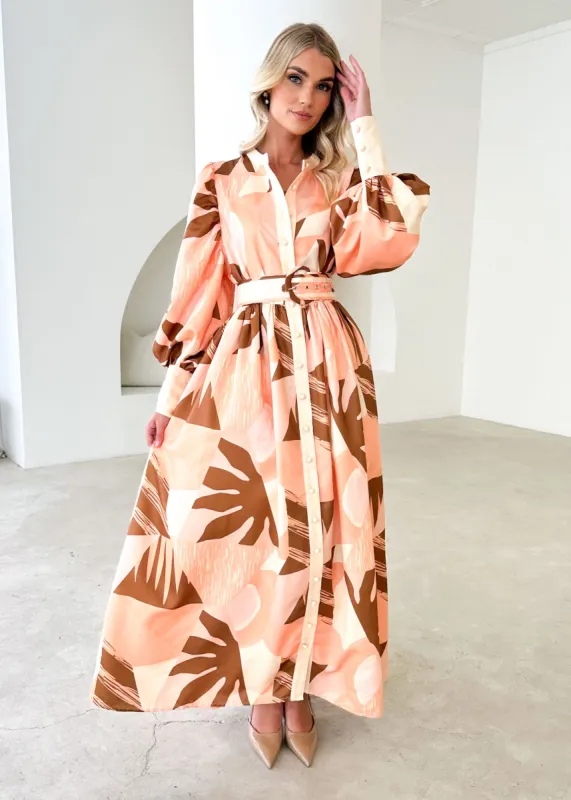 Briar Maxi Dress - Peach Abstract sold by Gingham & Heels