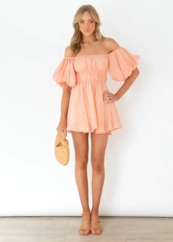 Tami Off Shoulder Dress - Peach sold by Gingham & Heels