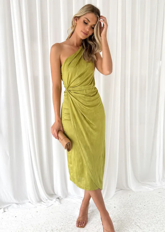 Dacer One Shoulder Midi Dress - Lime sold by Gingham & Heels