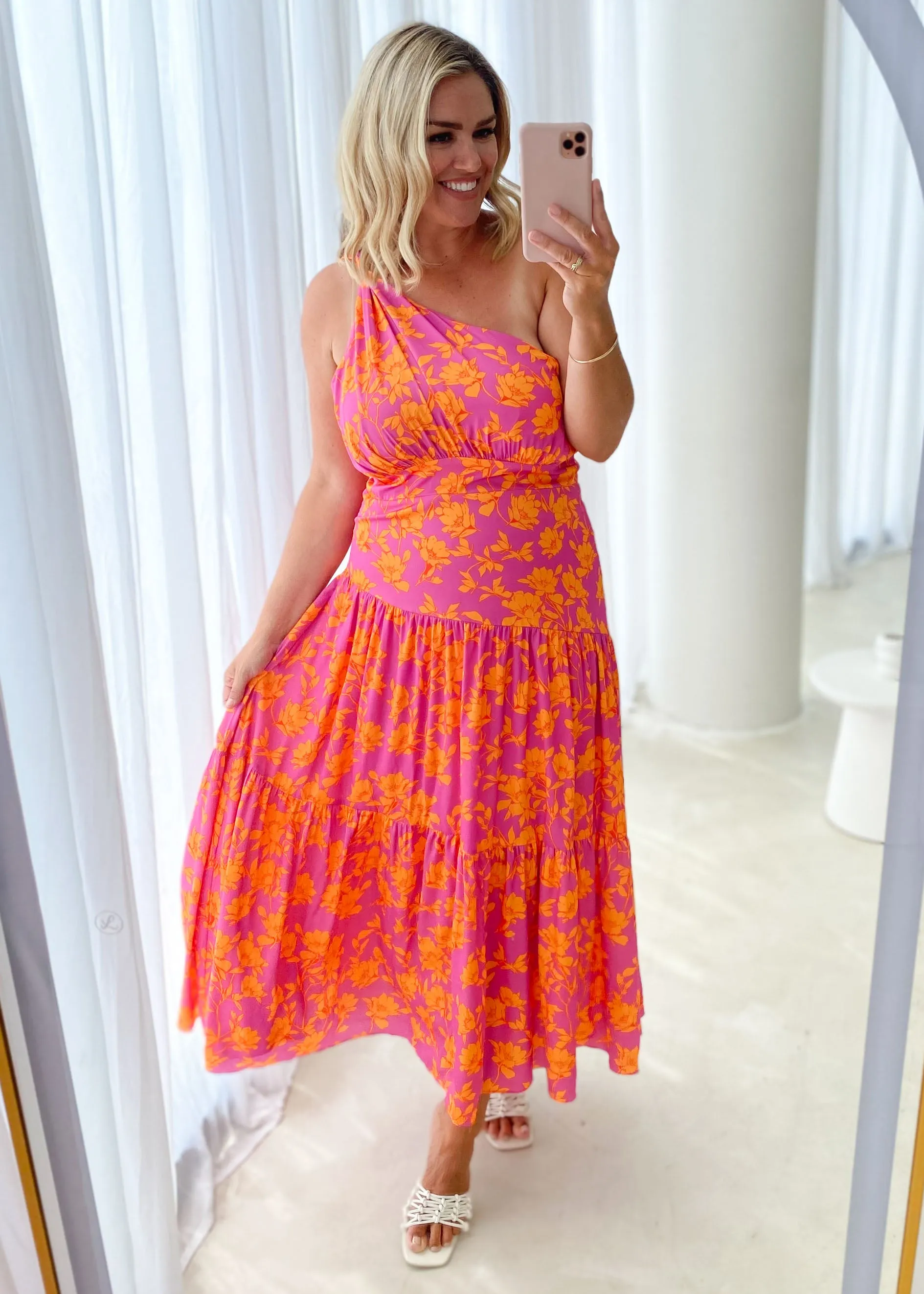 Rummi One Shoulder Midi Dress - Magenta Floral sold by Gingham & Heels product image thumbnail 4