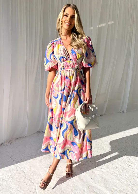 Zanette Midi Dress - Blue Multi sold by Gingham & Heels