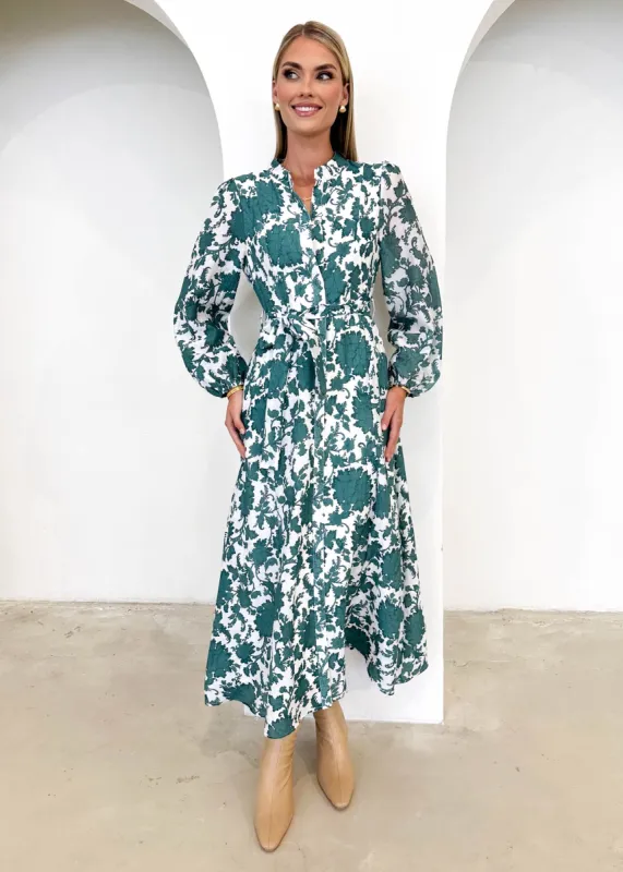 Gretra Midi Dress - Green Floral sold by Gingham & Heels