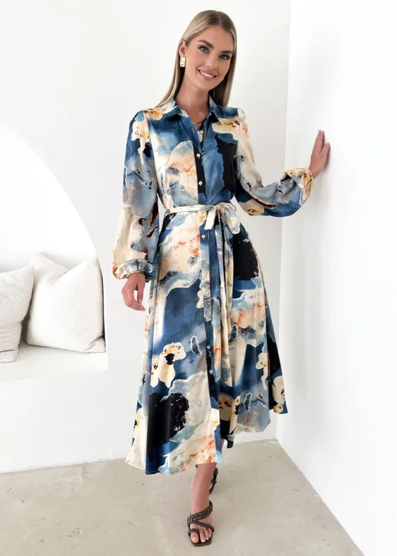 Josefina Midi Dress - Blue Marble sold by Gingham & Heels