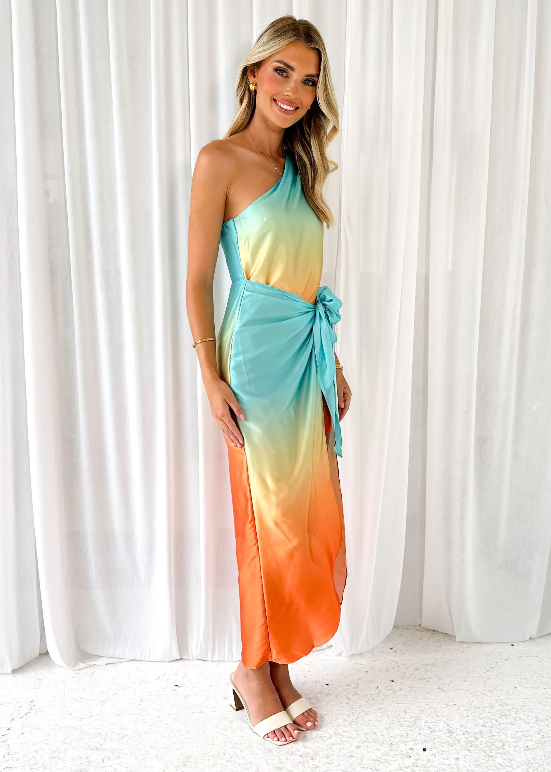 Parcha One Shoulder Midi Dress - Aqua Ombre sold by Gingham & Heels product image thumbnail 4