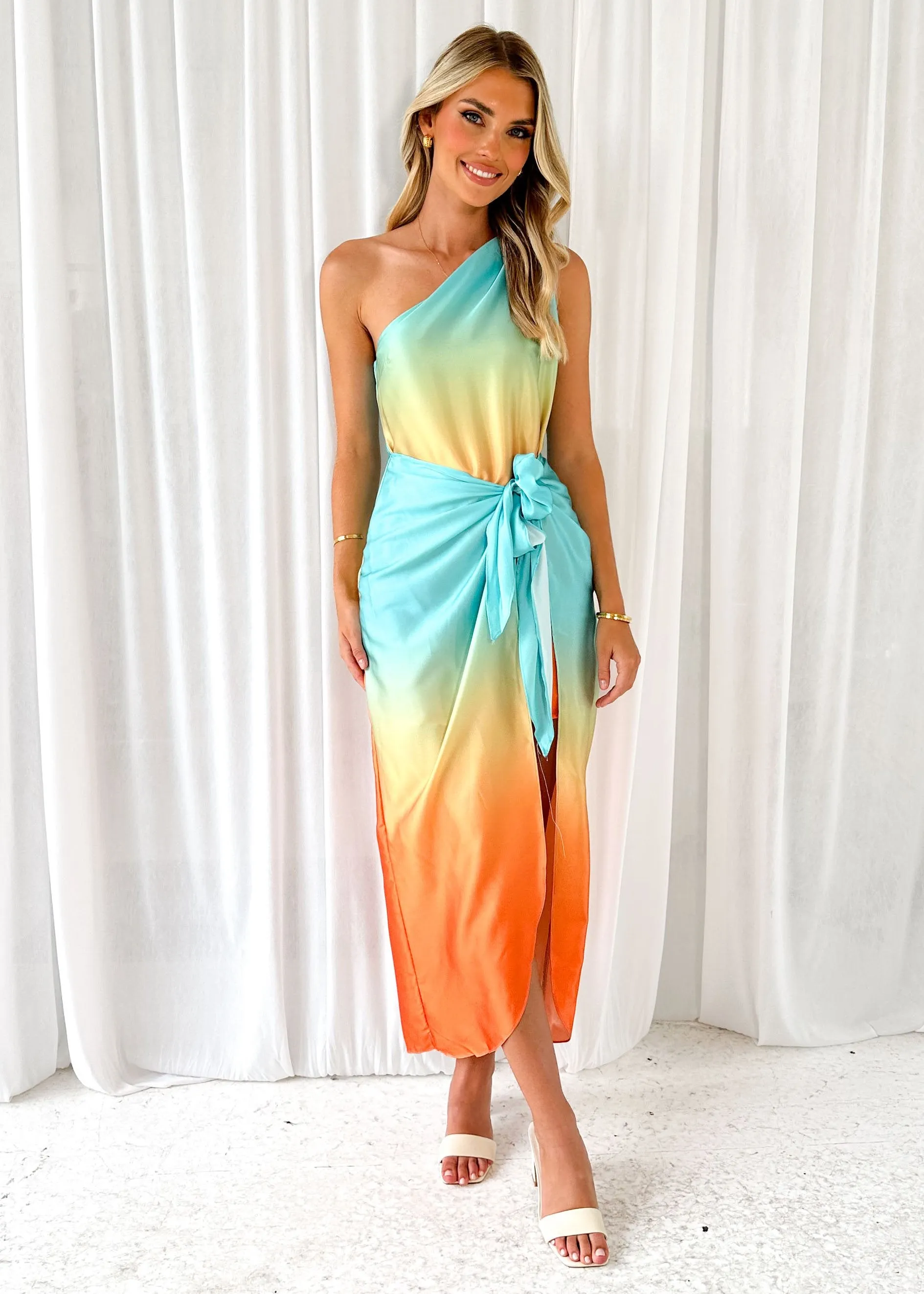 Parcha One Shoulder Midi Dress - Aqua Ombre sold by Gingham & Heels product image thumbnail 3
