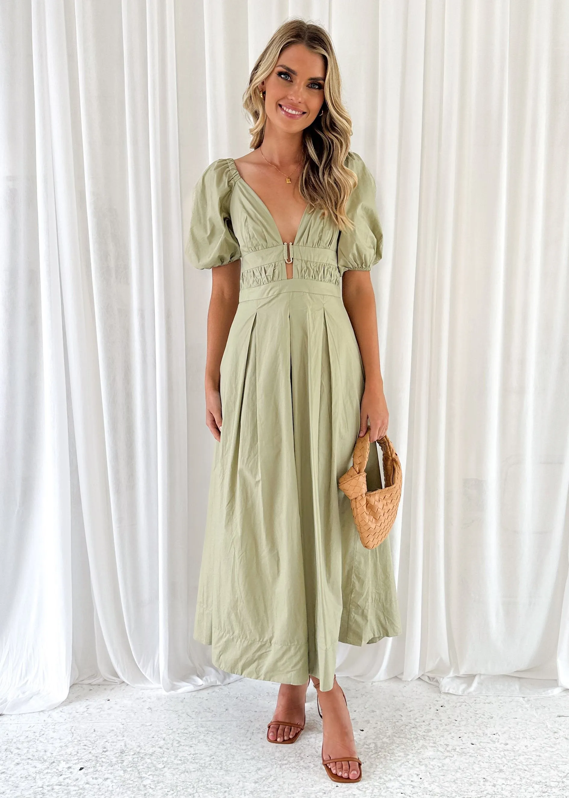 Akari Midi Dress - Khaki sold by Gingham & Heels