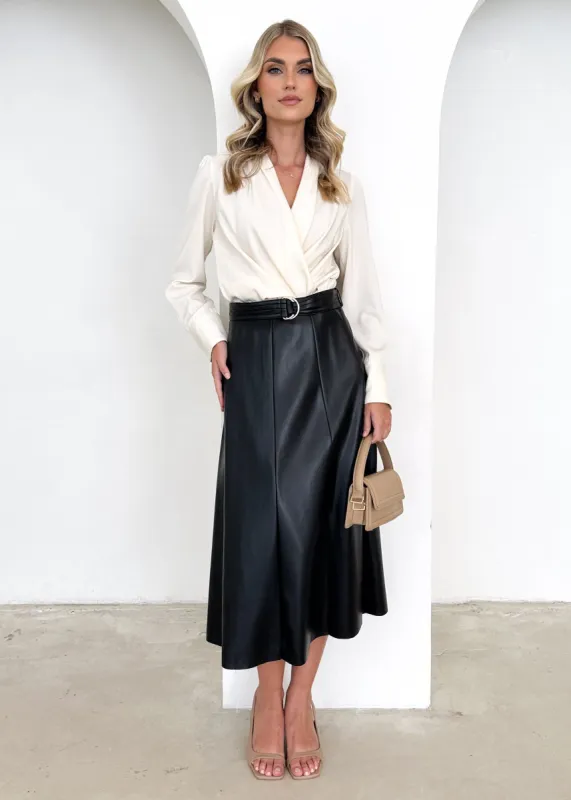 Nietta PU Midi Skirt - Black sold by Gingham & Heels