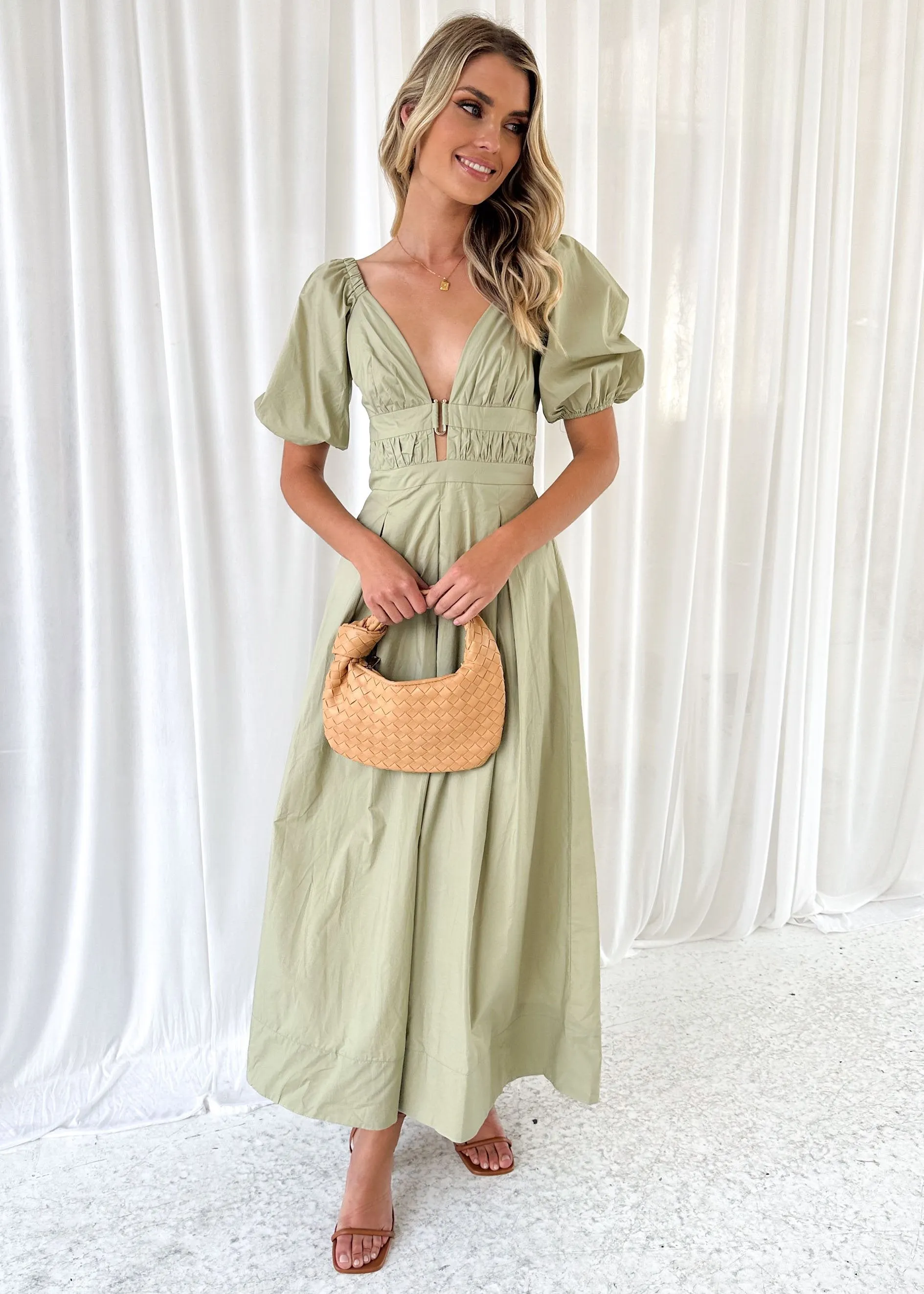 Akari Midi Dress - Khaki sold by Gingham & Heels product image thumbnail 3