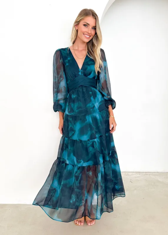 Gemser Maxi Dress - Deep Lagoon sold by Gingham & Heels