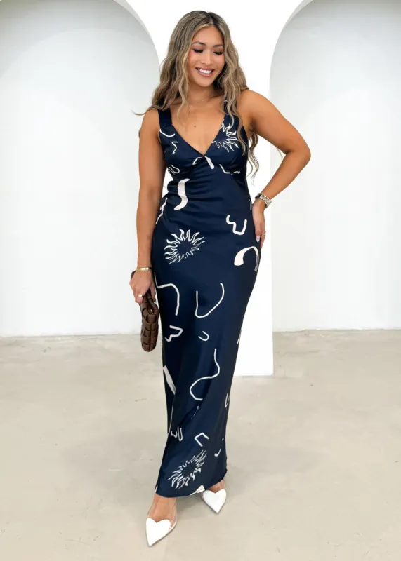 Taleena Maxi Dress - Navy Abstract sold by Gingham & Heels