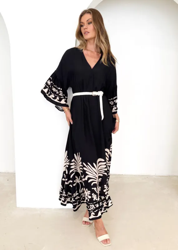 Pia Maxi Dress - Noir Palm sold by Gingham & Heels
