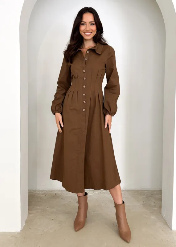 Chrissly Denim Midi Dress - Chocolate sold by Gingham & Heels