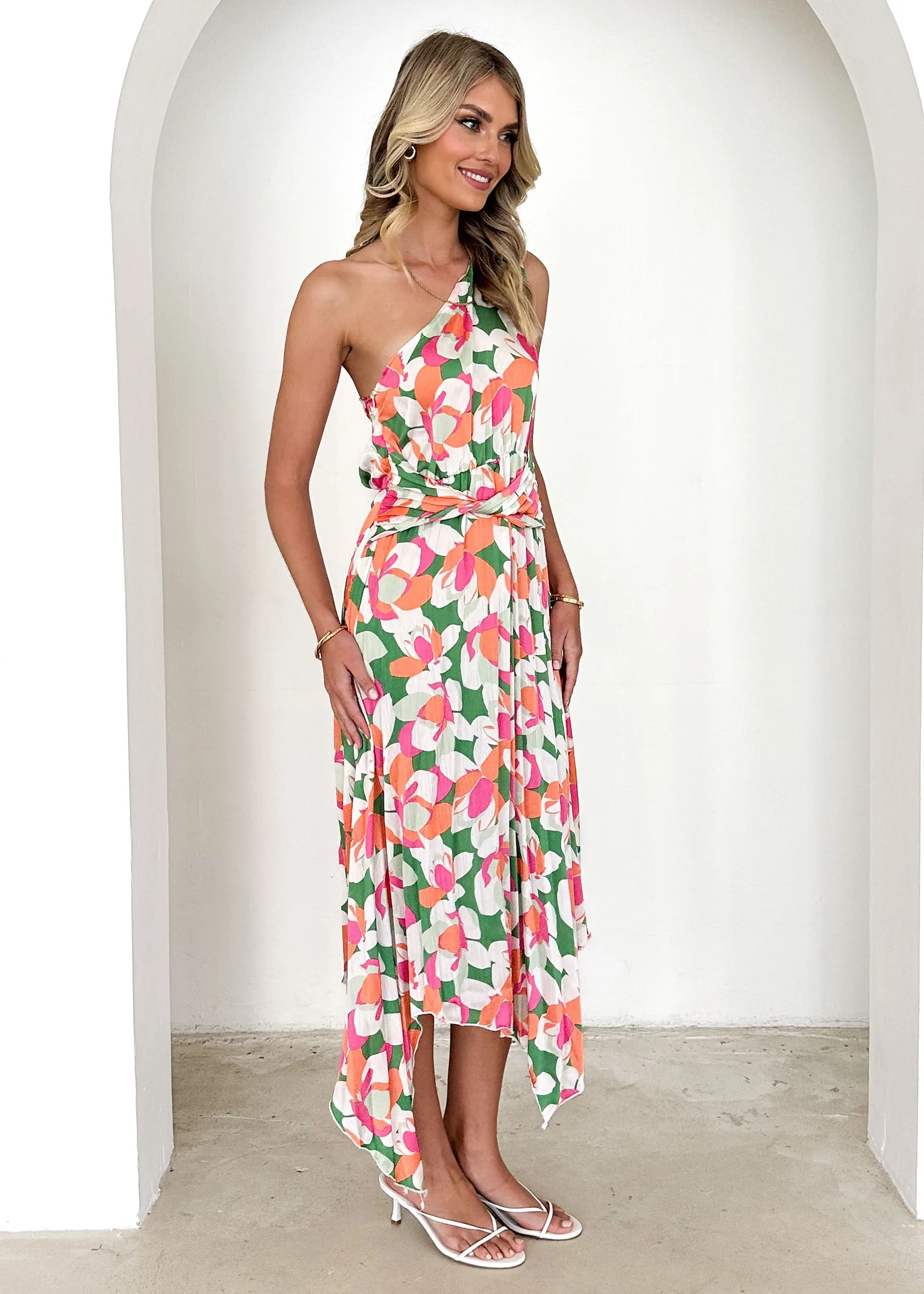 Dion One Shoulder Midi Dress - Green Lotus sold by Gingham & Heels product image thumbnail 4