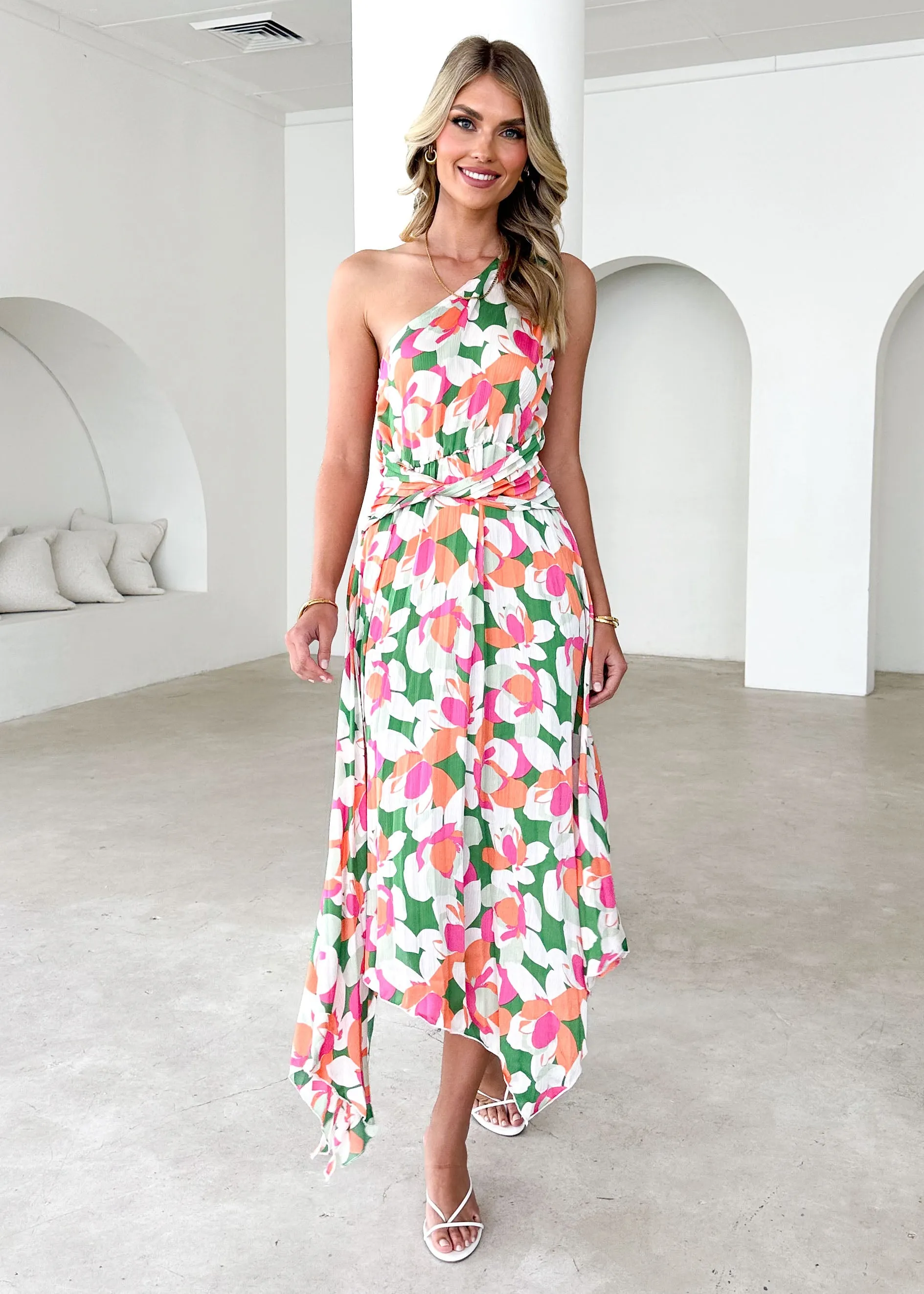 Dion One Shoulder Midi Dress - Green Lotus sold by Gingham & Heels product image thumbnail 2