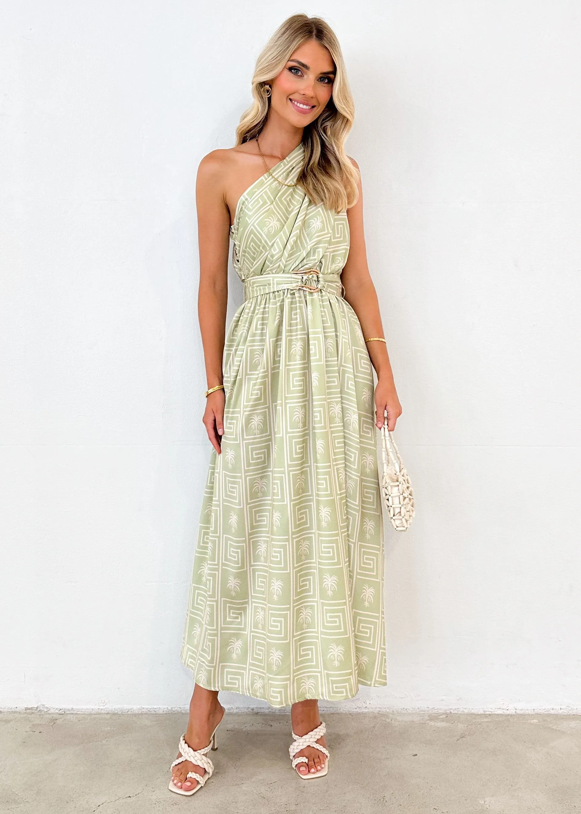 Korah One Shoulder Midi Dress - Green Palm sold by Gingham & Heels product image thumbnail 3