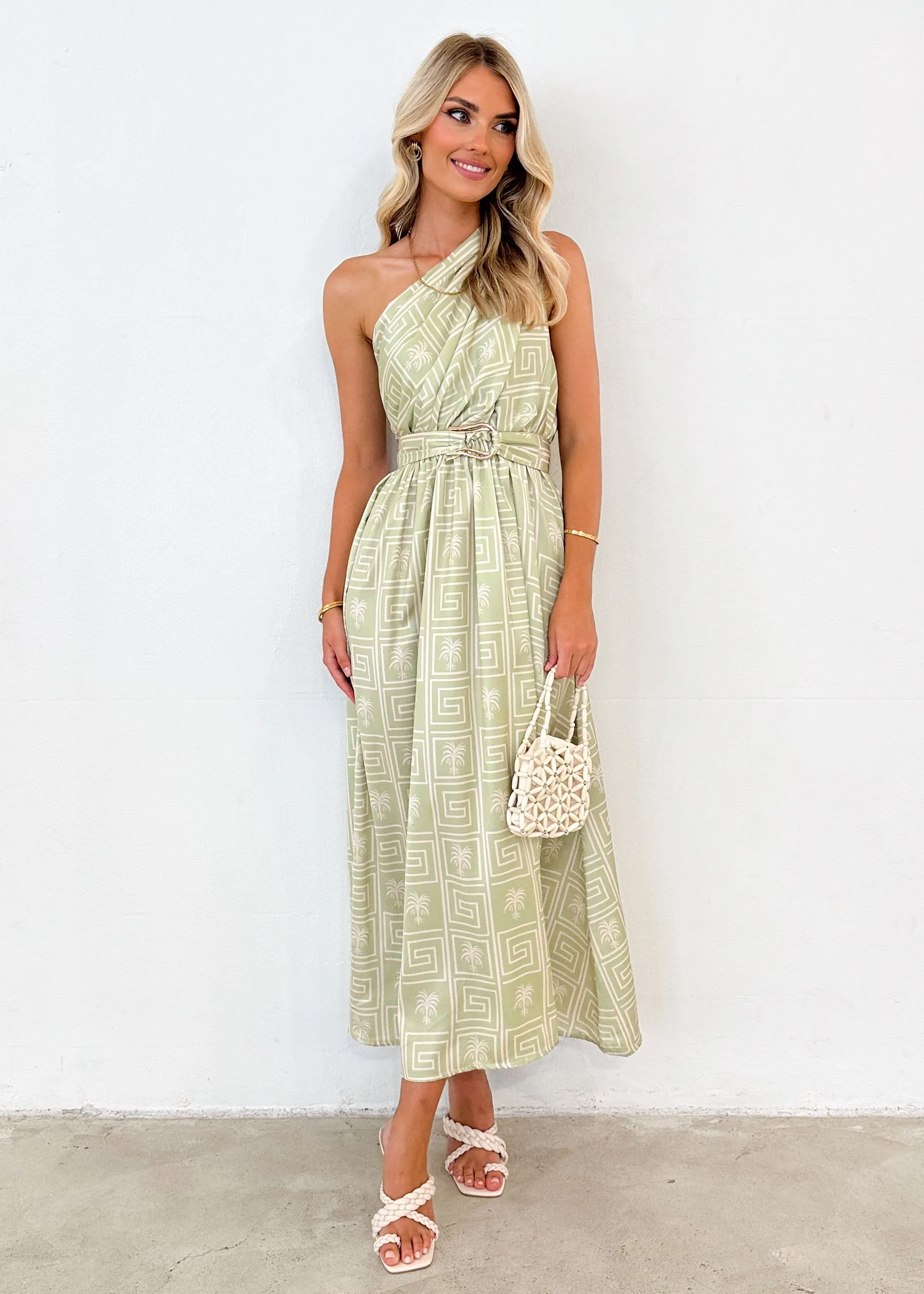 Korah One Shoulder Midi Dress - Green Palm sold by Gingham & Heels product image thumbnail 5