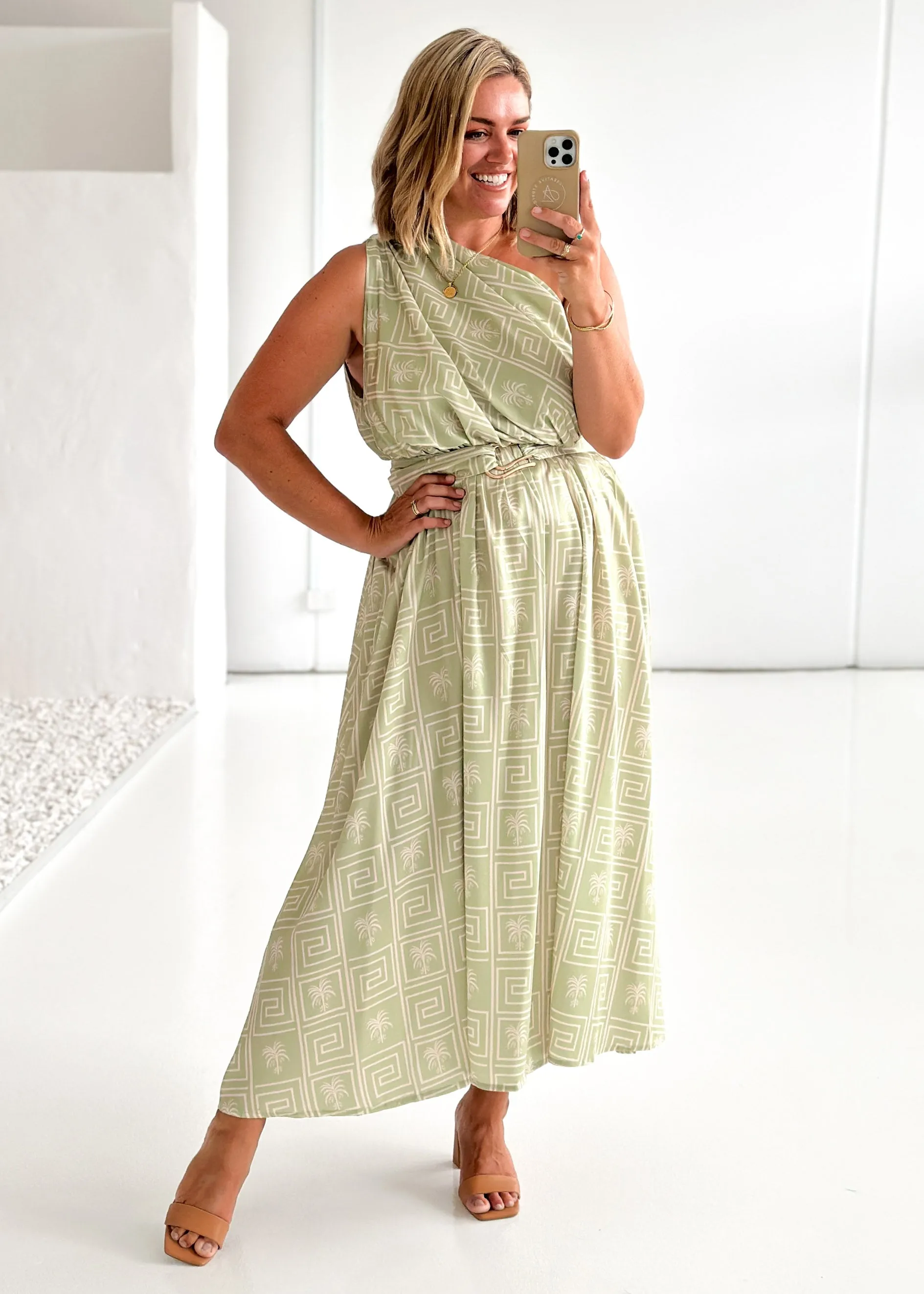Korah One Shoulder Midi Dress - Green Palm sold by Gingham & Heels product image thumbnail 2