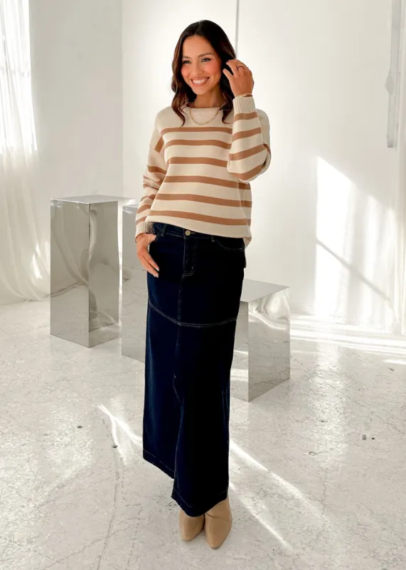 Coastalla Sweater - Beige Stripe sold by Gingham & Heels